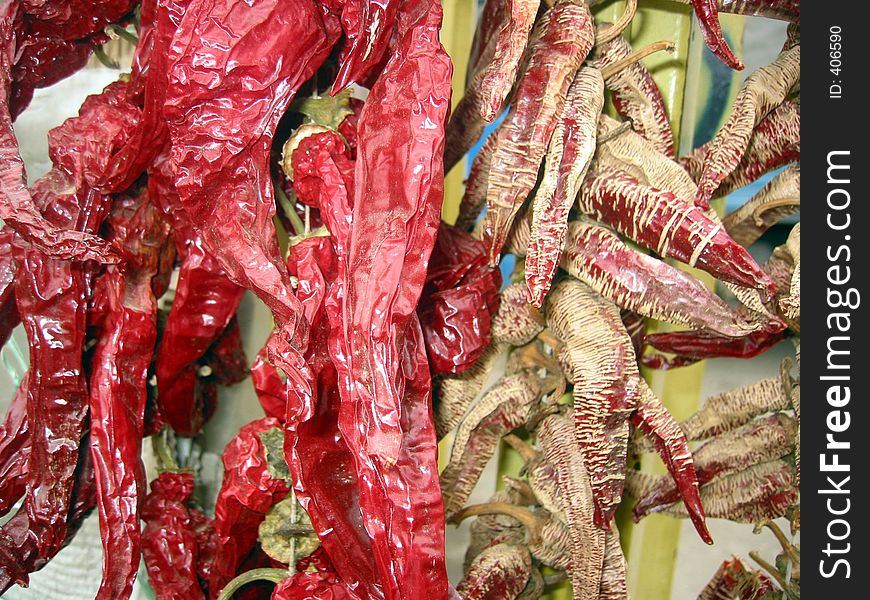 Dried red chili peppers. Dried red chili peppers