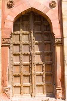 Old Wooden Door In Old Fort(purana Qila) Royalty Free Stock Photos