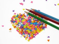 Candy Hearts With Crayon Royalty Free Stock Photos Candy Hearts With Crayon Royalty Free Stock Photos