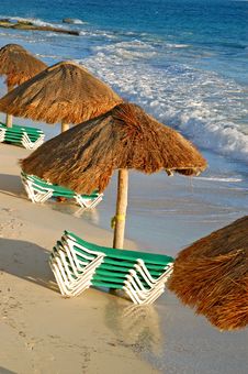 Beach Green Chairs , Blue Ocean And Umbrellas Stock Image Beach Green Chairs , Blue Ocean And Umbrellas Stock Image