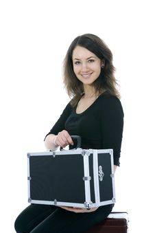 Young Woman With  Suitcase Stock Photo