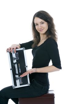 Young Woman With  Suitcase Stock Photos