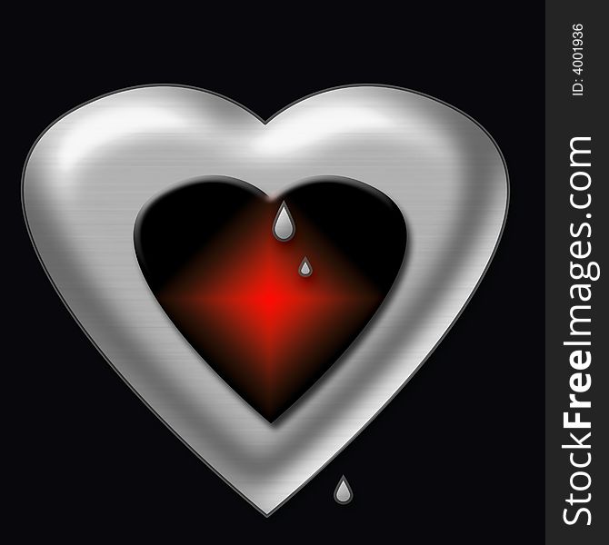 Chrome valentine heart melting from inner heat. Chrome valentine heart melting from inner heat