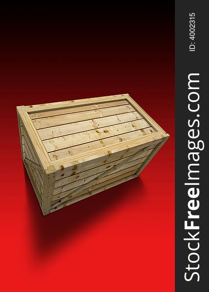Wooden container over red background
