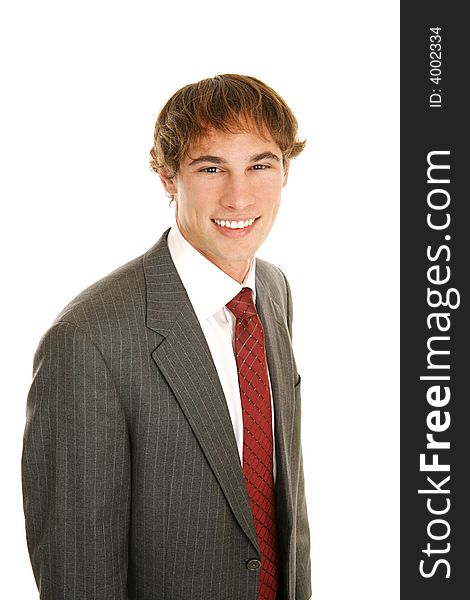 Portrait of a handsome young businessman fresh out of college and eager for work. Isolated on white.