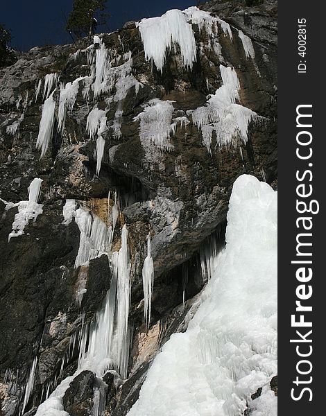 Icefall on a rock wall