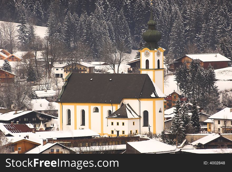 Catholic church in the town of Soell (Austrian Alps) in winter. Catholic church in the town of Soell (Austrian Alps) in winter