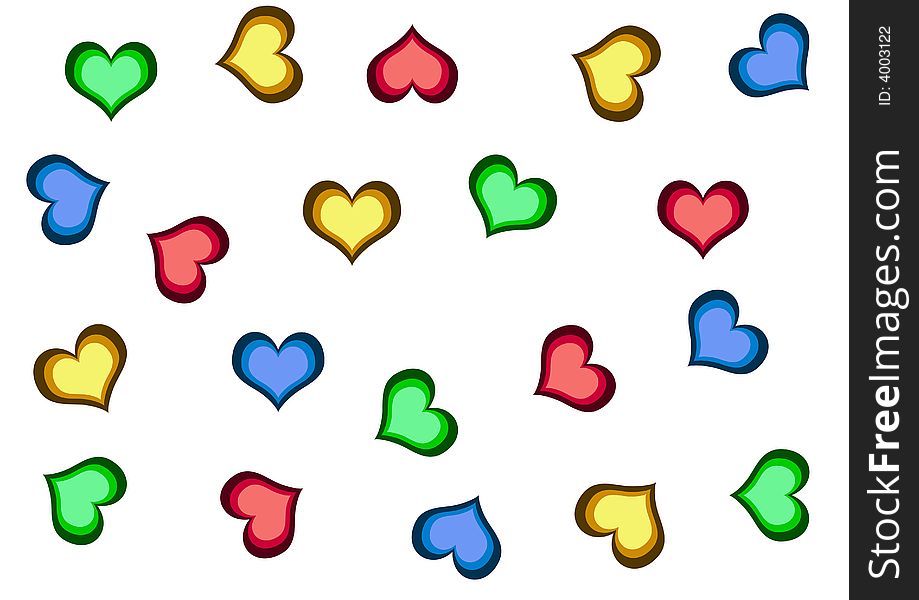 A lot of colourful hearts on the white background. A lot of colourful hearts on the white background