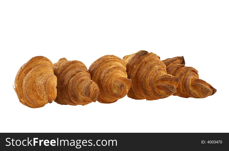 Five croissants isolated (with path)