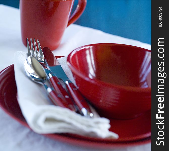 Studio close up of dinnerware set on table. Studio close up of dinnerware set on table