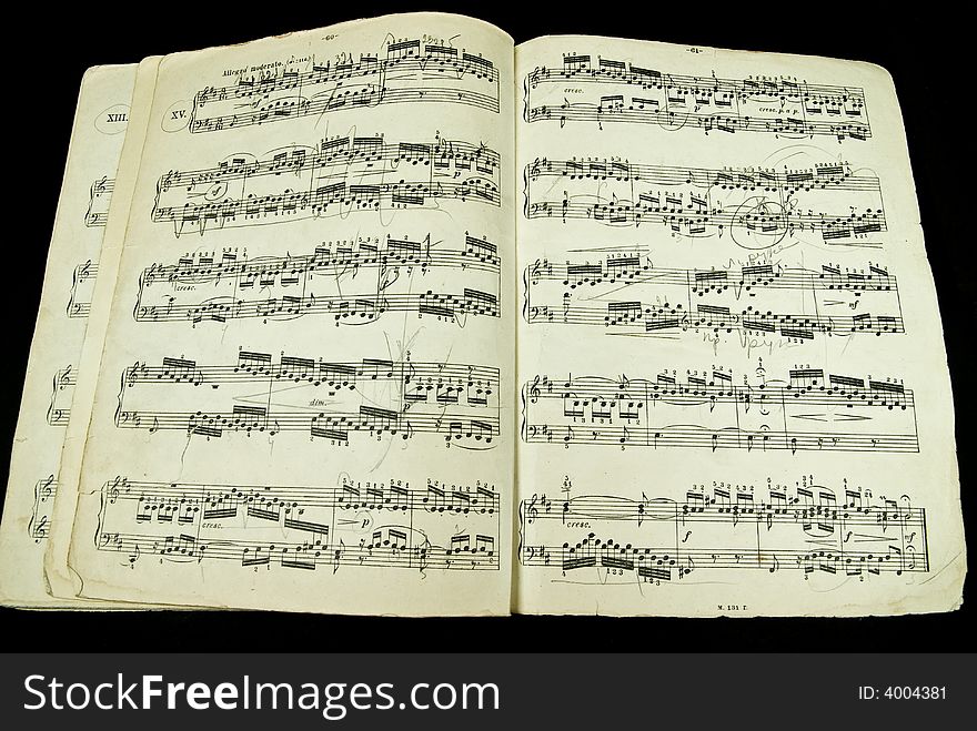 Old musical pages - J. S. Bach sonata, with pencil marking