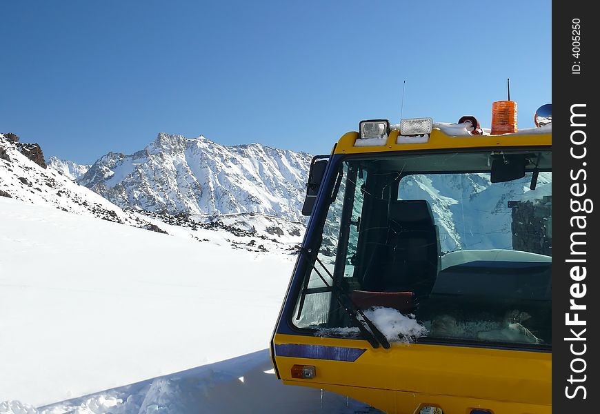 The Vehicle at Ski Resort. Special aerotrack for preparing surface.