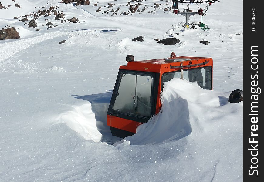 The Vehicle at Ski Resort. Special aerotrack for preparing surface.