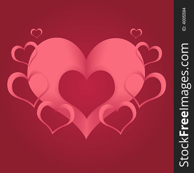 Graphic illustration of layers of hearts against a dark pink background. Graphic illustration of layers of hearts against a dark pink background.