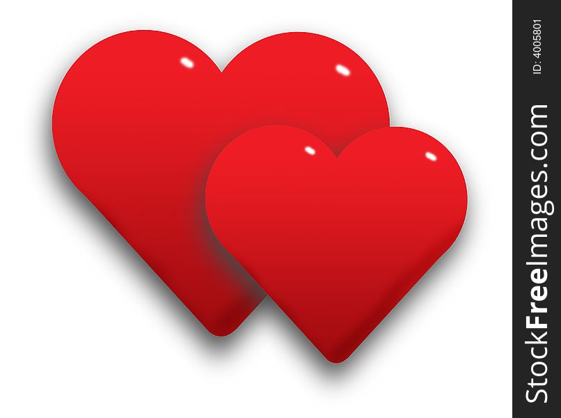 Red 3D hearts illustration on white background