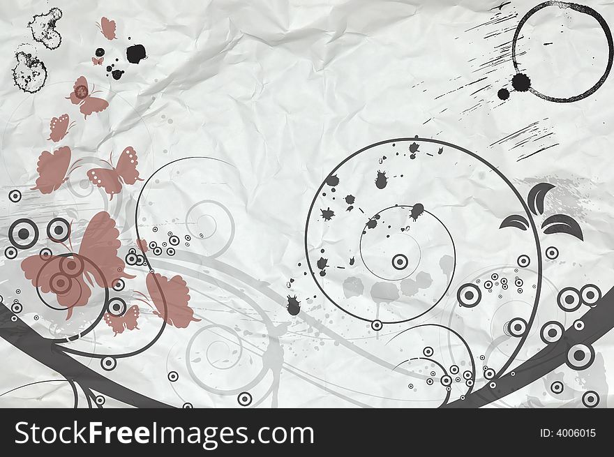 Abstract floral background with butterflies. A format is added. Suits well for a postcard or background