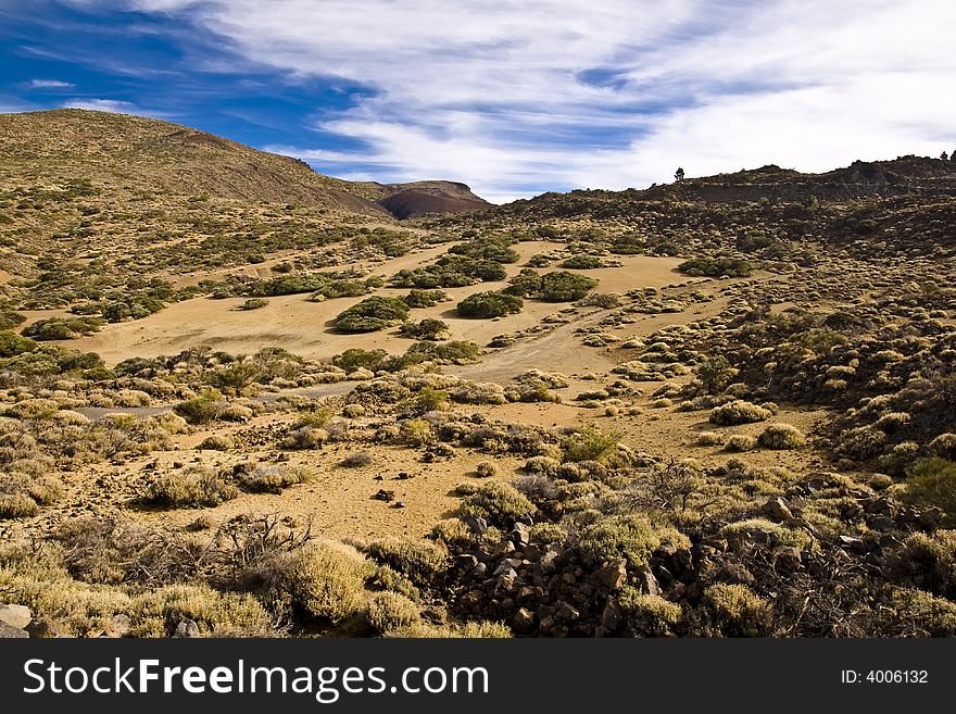 Volcanic desert around Teide volcano, Tenerife island, Spain.