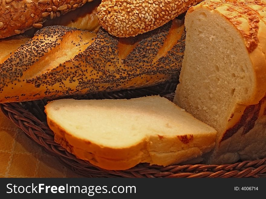 Long loafs and loaves of various kinds of bread. Long loafs and loaves of various kinds of bread