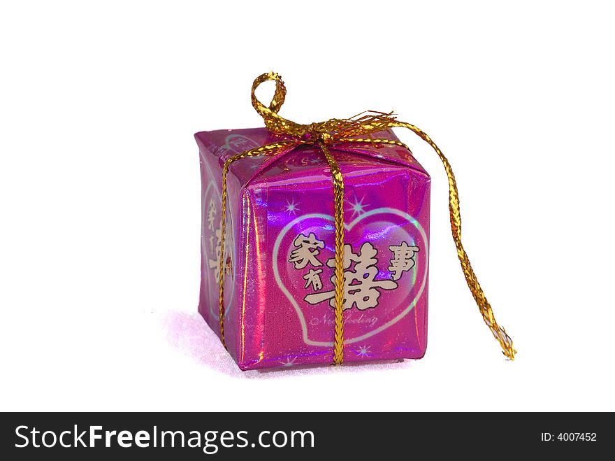 Pink red color gift present box with ribbon