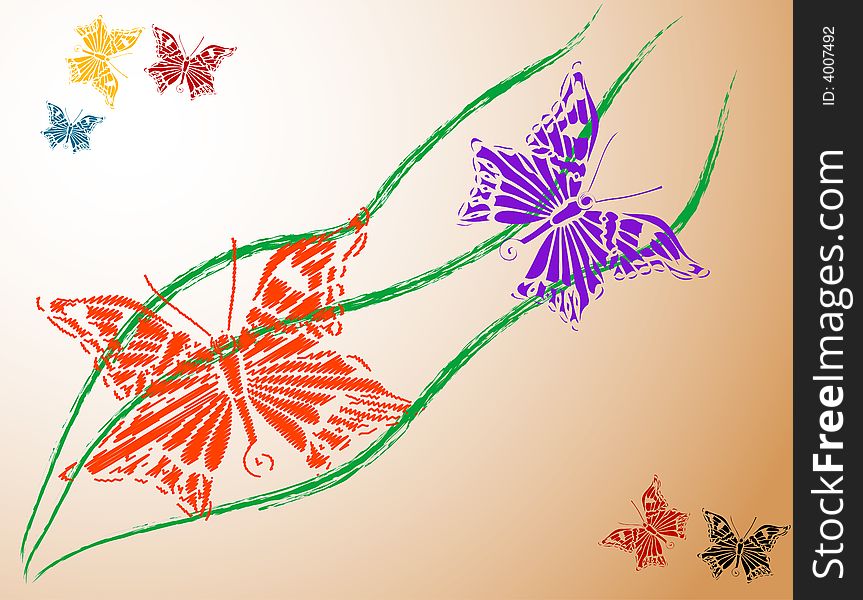 Abstract colored background with colored butterflies