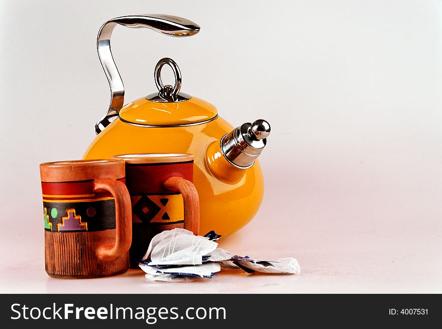 Tea Pot With Handmade Mugs