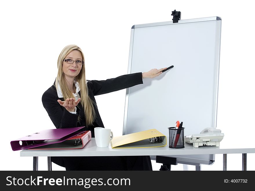 Business woman working on isolated background