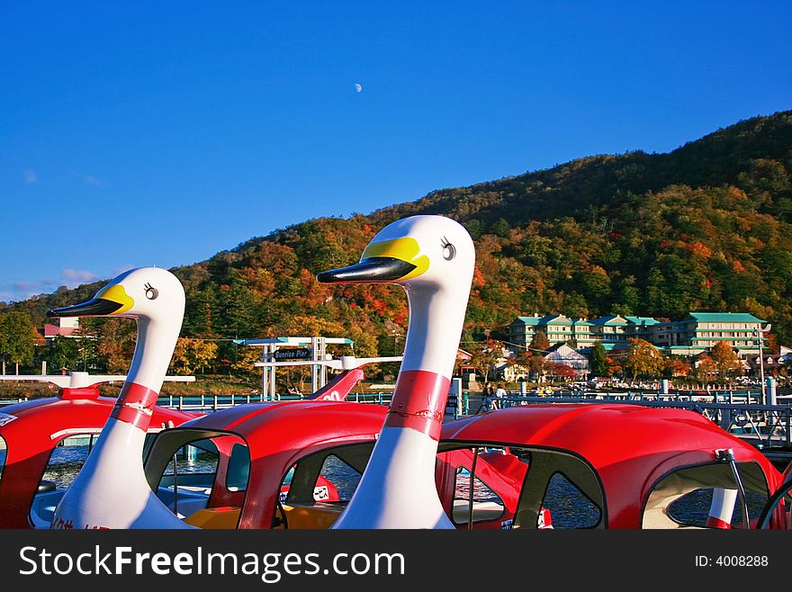 A photo of the duck boat ride at Nikko Japan. A photo of the duck boat ride at Nikko Japan