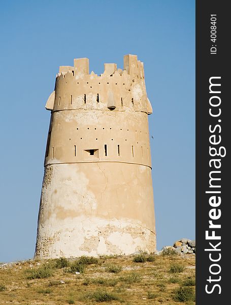 This is an old architecture of Fujairah Fort, this is a one side of the fort. This is an old architecture of Fujairah Fort, this is a one side of the fort.