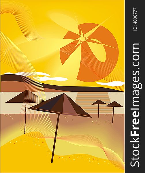 Sunset on the beach abstract illustration waves and gradients