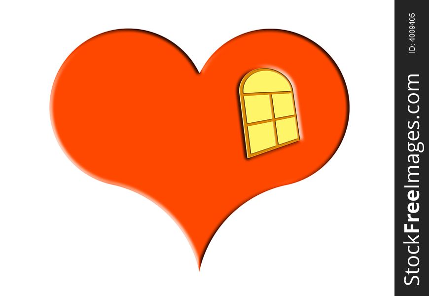 Red heart with window on a white background