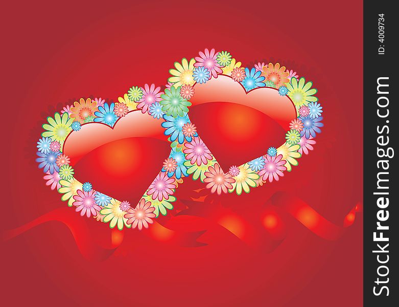 Vector background with hearts flowers