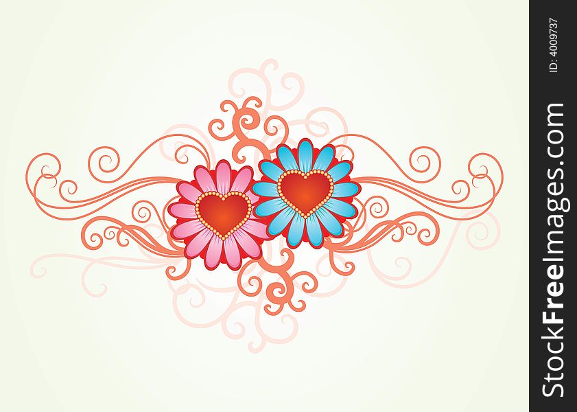Vector background with hearts flowers