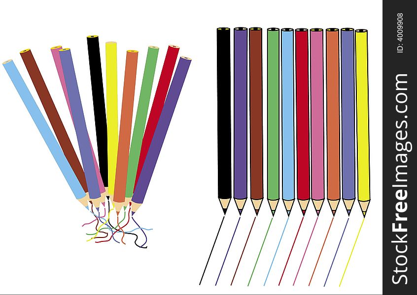 illustration of ten color pencils