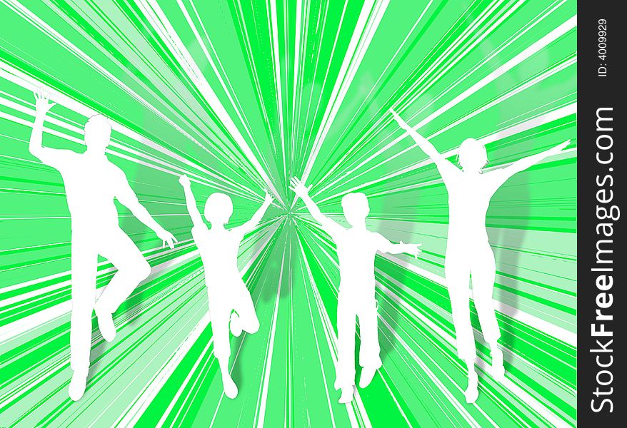 Family silhouette dancing and jumping for happiness. Family silhouette dancing and jumping for happiness