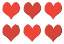 Six Red Hearts With 2 Colors Royalty Free Stock Image