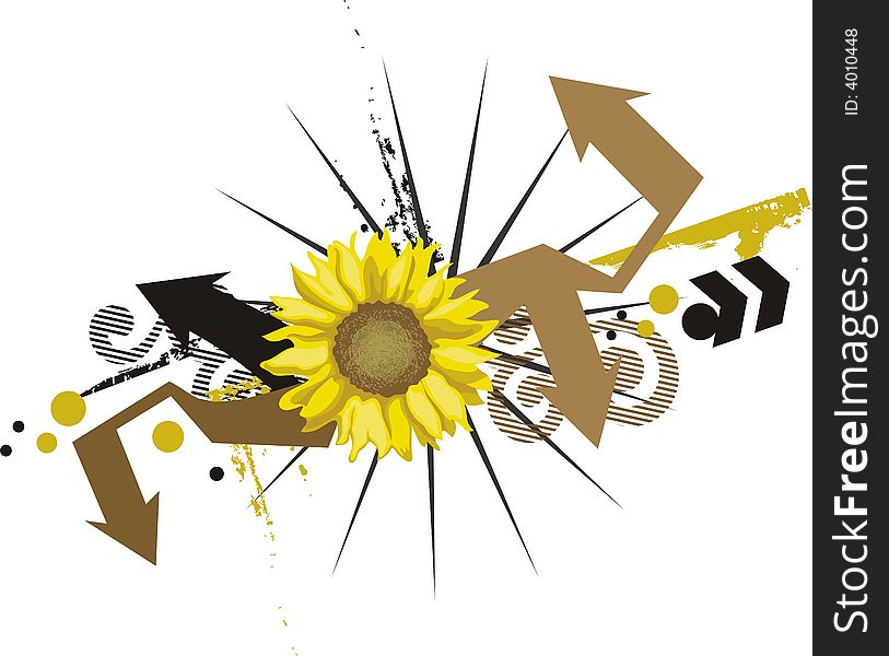 Abstract floral background with a sunflower, vector illustration series.