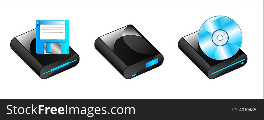 Image of set black drive icons. Image of set black drive icons