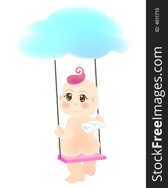 Vector illustration for a baby angel is playing on the swings. Vector illustration for a baby angel is playing on the swings