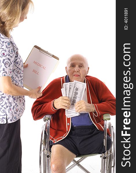 Handicap Man Paying Medical Bill