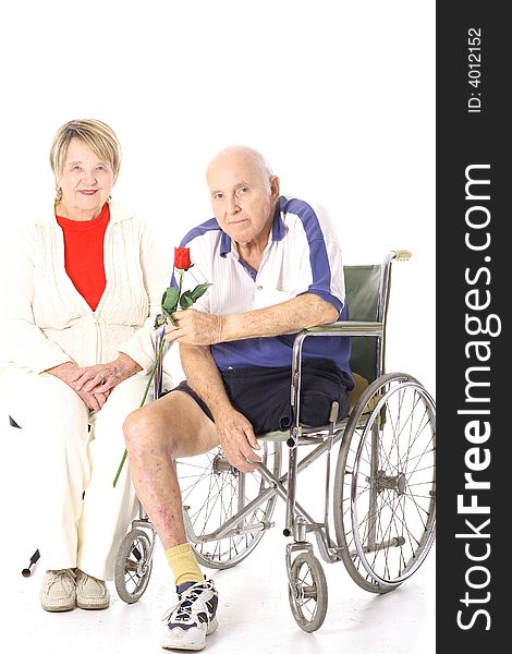 Handicap Senior Couple Isolated On White