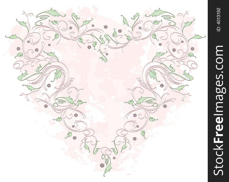 Illustrated ornamental heart on grunge background. Image contains clipping path for easy cropping.