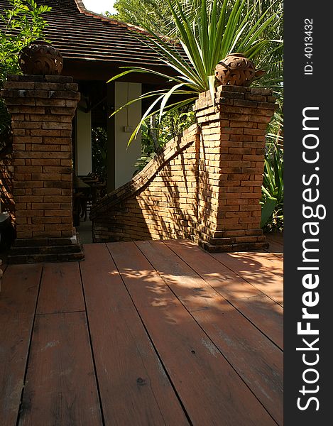 Wooden floor and old style decoration bricks