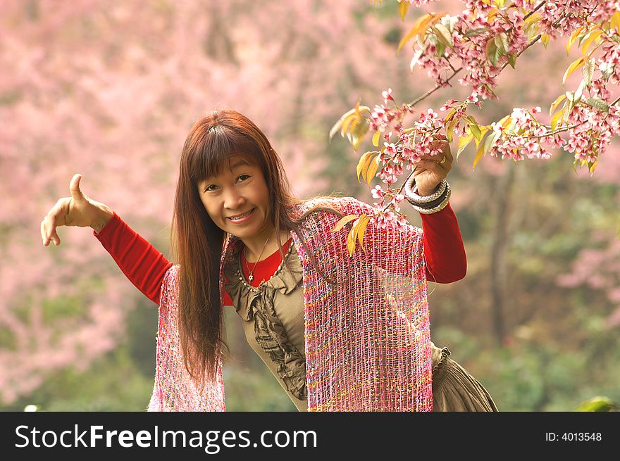 Pink Flowers And Freshy Lady