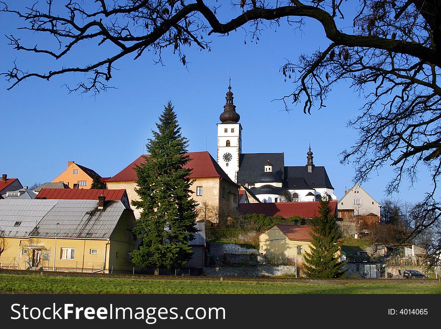 View on section of Czech village Pribor