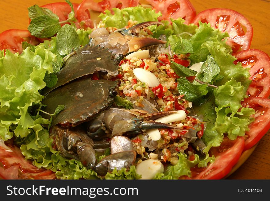 Sea crab salad with spicy herbs. Sea crab salad with spicy herbs
