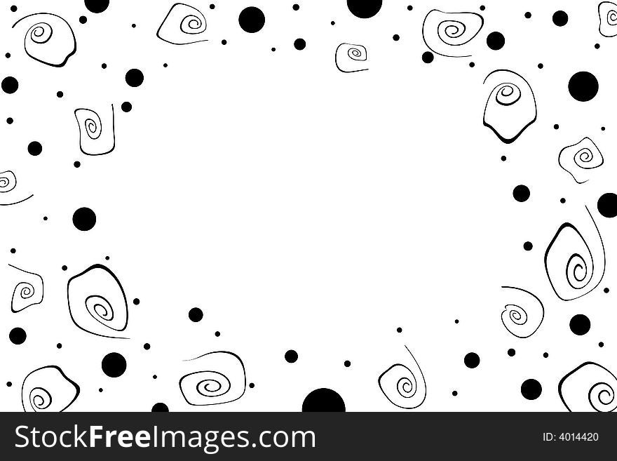 White background with black warped swirls and various sizes of black dots with middle copy space. White background with black warped swirls and various sizes of black dots with middle copy space.