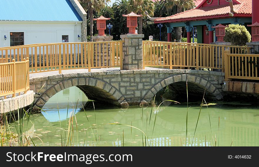 Oriental building at a water front showing off typical style of building and architecture