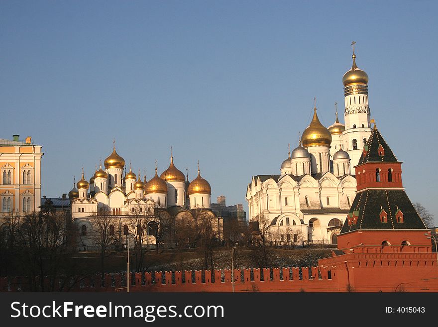 Churches, the Kremlin wall (Moscow, Russia)