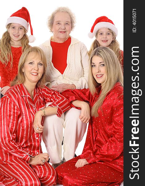 Great Grandmother, grandma, mother and children isolated on white