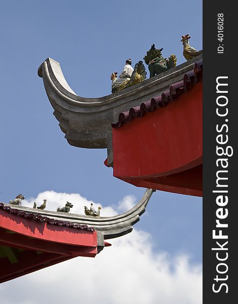 Tale ornaments and decorations on top of chinese temple roof. Tale ornaments and decorations on top of chinese temple roof